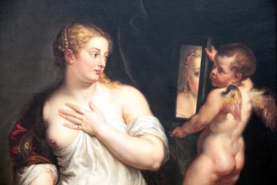 Venus und Amor, die einen Spiegel halten von Peter Paul Rubens